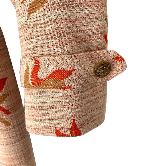 Herbert Levy Vintage 1940s Bird Print Orange Brown Textured Dress Pleats large - Picture 3 of 12